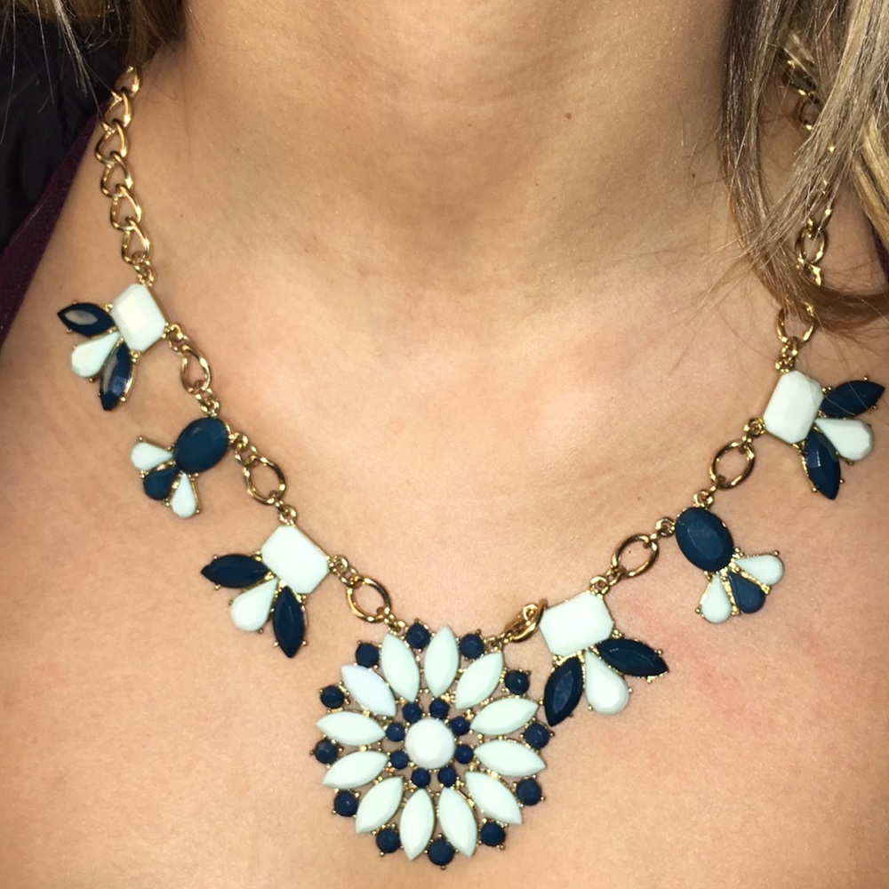 NWT. J. Crew navy and light blue jeweled necklace